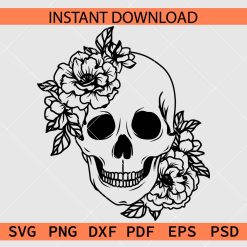 Happy Skull Floral Vector SVG, Floral Skull Laughing Stencil Clipart SVG