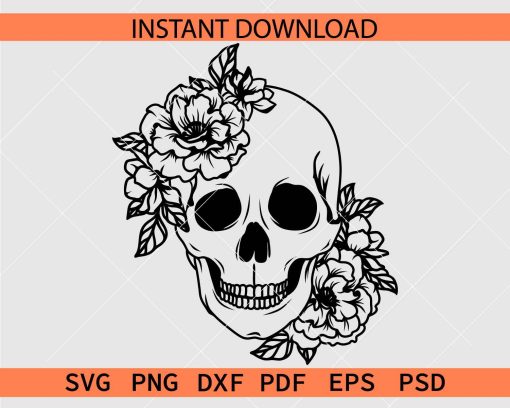 Happy Skull Floral Vector SVG, Floral Skull Laughing Stencil Clipart SVG