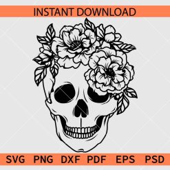 Happy Skull with Floral Crown Vector SVG