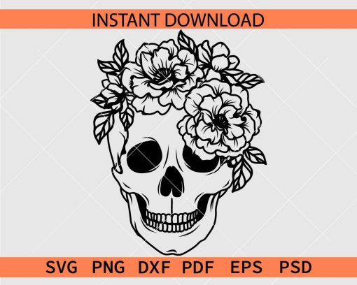 Happy Skull with Floral Crown Vector SVG