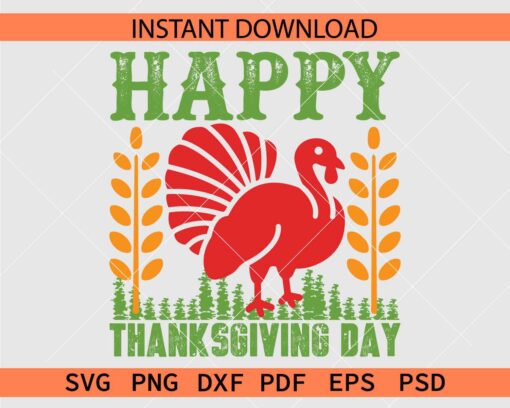 Happy Thanksgiving Day Turkey SVG, Turkey Happy Thanksgiving Day Stencil SVG