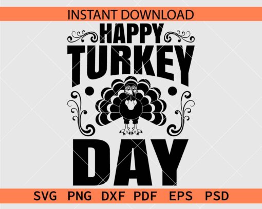 Happy Turkey Day Silhouette SVG, Thanksgiving Cartoon Turkey Illustration SVG
