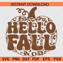 Hello Fall Leopard Print Pumpkin Clipart SVG