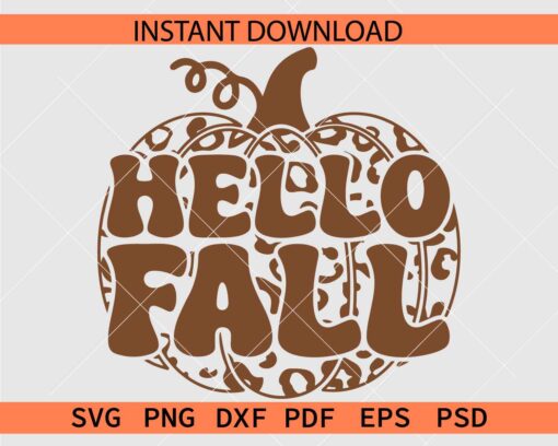 Hello Fall Leopard Print Pumpkin Clipart SVG