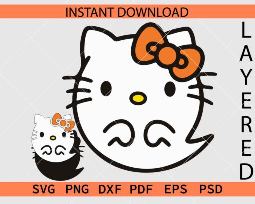 Hello Kitty Ghost SVG, Halloween Kitten Ghost Décor SVG