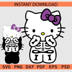 Hello Kitty Skeleton SVG, Halloween Skeleton Kitten Décor SVG