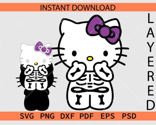 Hello Kitty Skeleton SVG, Halloween Skeleton Kitten Décor SVG