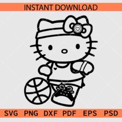 Hello Kitty with basketball Ball Coloring Page SVG, Basketball Kitty SVG