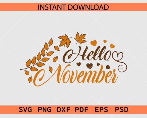 Hello November SVG, Fall Leaves Hello November SVG