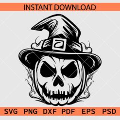 Jack O lantern with Witch Hat SVG, Witch Jack O lantern Silhouette SVG