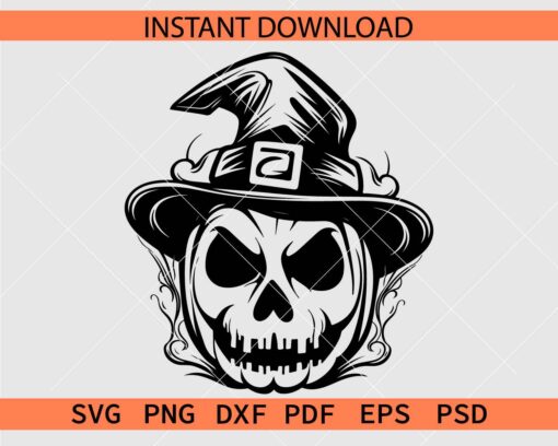 Jack O lantern with Witch Hat SVG, Witch Jack O lantern Silhouette SVG