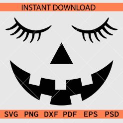 Jack o Lantern Face Silhouette Vector SVG, Jack o Lantern Closing Eyes Clipart SVG