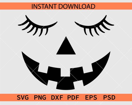 Jack o Lantern Face Silhouette Vector SVG, Jack o Lantern Closing Eyes Clipart SVG