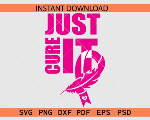 Just cure it feather ribbon Vector SVG, Cancer Ribbon Just cure it Stencil SVG