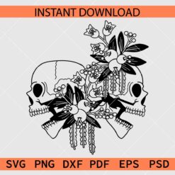 Laughing Skull Flowers Vector SVG, Skull inside Flowers Laughing Stencil SVG