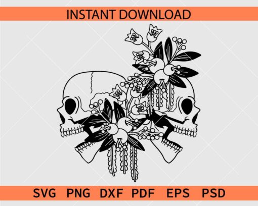 Laughing Skull Flowers Vector SVG, Skull inside Flowers Laughing Stencil SVG