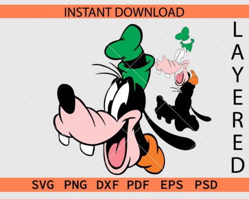 Layered Happy Goofy Head SVG, Walt Disney Goofy Laughing Clip Art SVG