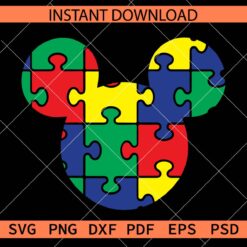 Layered Mickey Mouse head Autism Puzzle Décor SVG, Mickey Ears Autism Puzzle Clip Art SVG