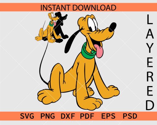 Layered Pluto Sitting SVG, Happy Pluto Dog Sitting Décor SVG