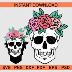 Layered Skull with Rose flower crown SVG, Colored rose flower Skull SVG
