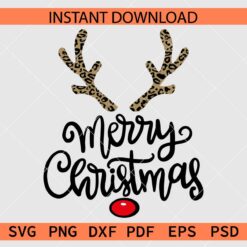 Leopard Print Antlers Merry Christmas Décor SVG