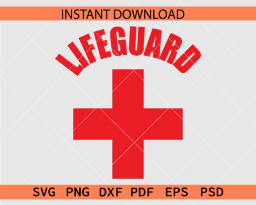 Lifeguard Red Cross Décor SVG, Lifeguard Symbol Stencil SVG, Cross Lifeguard Drawing SVG