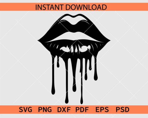 Lips Dripping Stencil SVG, Dripping Lips Clipart SVG