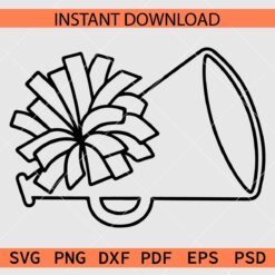 Megaphone with Pom Outline SVG, Pom Megaphone Sketch Clipart SVG