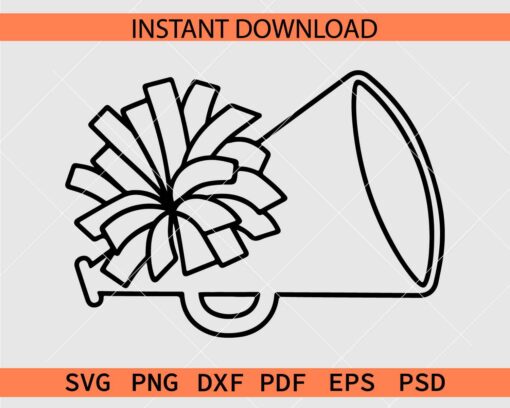 Megaphone with Pom Outline SVG, Pom Megaphone Sketch Clipart SVG