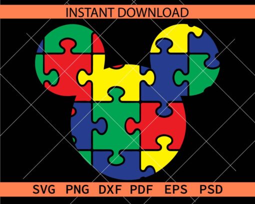 Mickey Ears Autism Puzzle Colored SVG