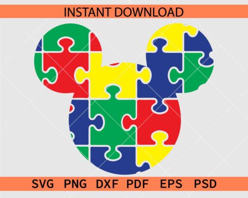 Mickey Ears Autism Puzzle Colored SVG
