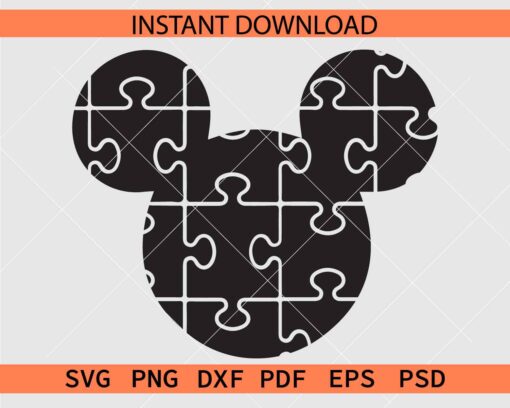 Mickey Ears Autism Puzzle Silhouette SVG