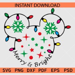 Mickey Head Christmas Lights Merry and Bright SVG
