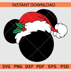 Mickey Head with Santa Hat Illustration SVG, Santa Mickey Head Mistletoe Stencil SVG