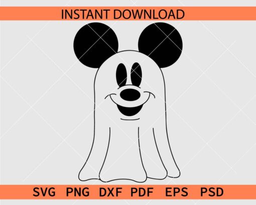 Mickey Mouse Ghost Coloring Page SVG, Mickey Mouse Ghost Sketch SVG