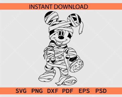 Mickey Mouse Mummy Sketch SVG, Mickey Mouse Mummy Line Art SVG