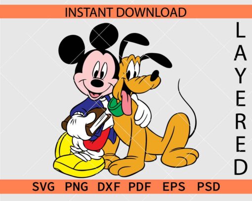 Mickey Mouse holding Pluto Carrying books Décor SVG