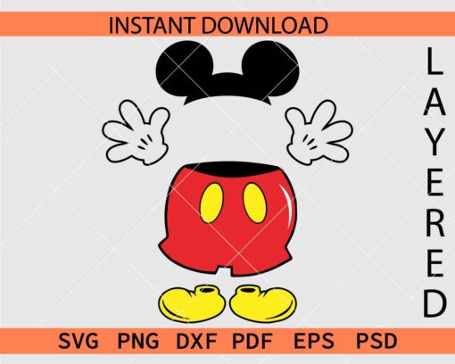 Mickey Pants Hands Shoes Ears SVG, Disney Ears Gloves Pants Shoes Décor SVG