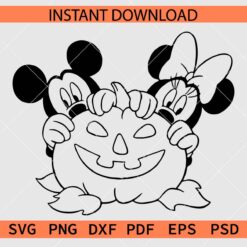 Mickey and Minnie Peeking on Halloween Pumpkin Sketch SVG