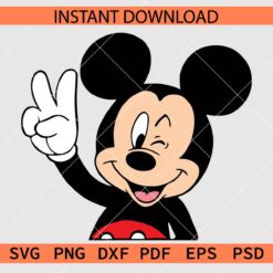 Mickey winking Peace sign SVG, Winking Mouse Peace Hand Sign Décor SVG