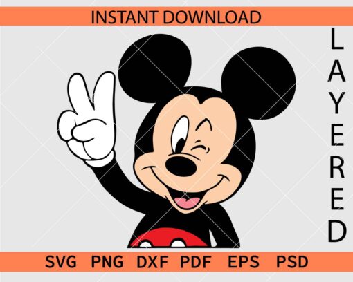 Mickey winking Peace sign SVG, Winking Mouse Peace Hand Sign Décor SVG