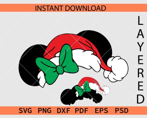 Minnie Ears with Santa Hat and Bow Vector SVG