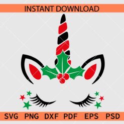 Mistletoe Fruits Unicorn Clipart SVG, Christmas Unicorn Décor SVG