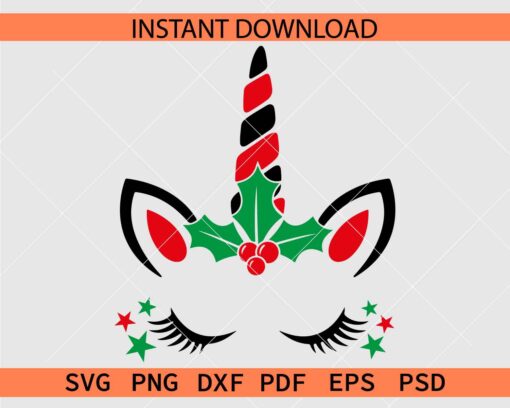 Mistletoe Fruits Unicorn Clipart SVG, Christmas Unicorn Décor SVG