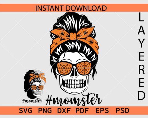 Momster Messy bun Vector SVG, #Momster Messy Bun Illustration SVG