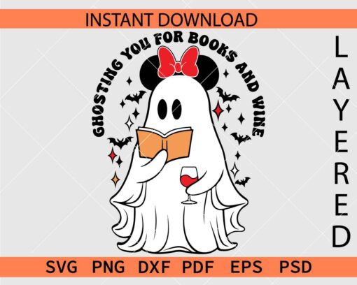 Mouse with Bow Ghosting You For Books And Wine Décor SVG
