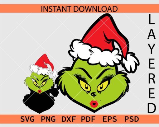 Mrs Grinch with Santa hat Décor SVG, Christmas Mrs Grinch Illustration SVG
