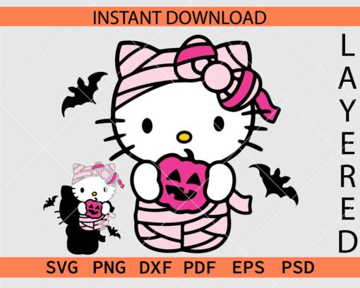 Mummy Hello Kitty with Halloween Pumpkin Layered SVG