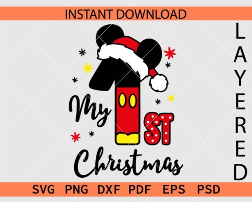 My First Christmas Mickey Clipart SVG, Disney My First Christmas Décor SVG