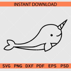 Narwhal Fish Outline SVG, Narwhal Fish Tusk Coloring Page SVG